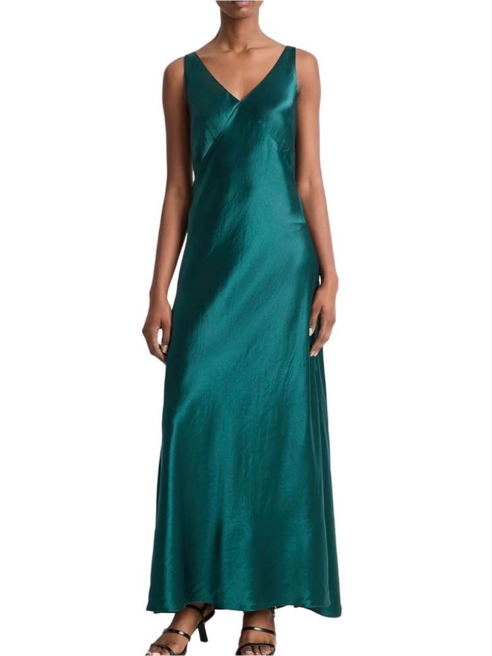 Vince Teal Satin V-Neck Maxi Dress